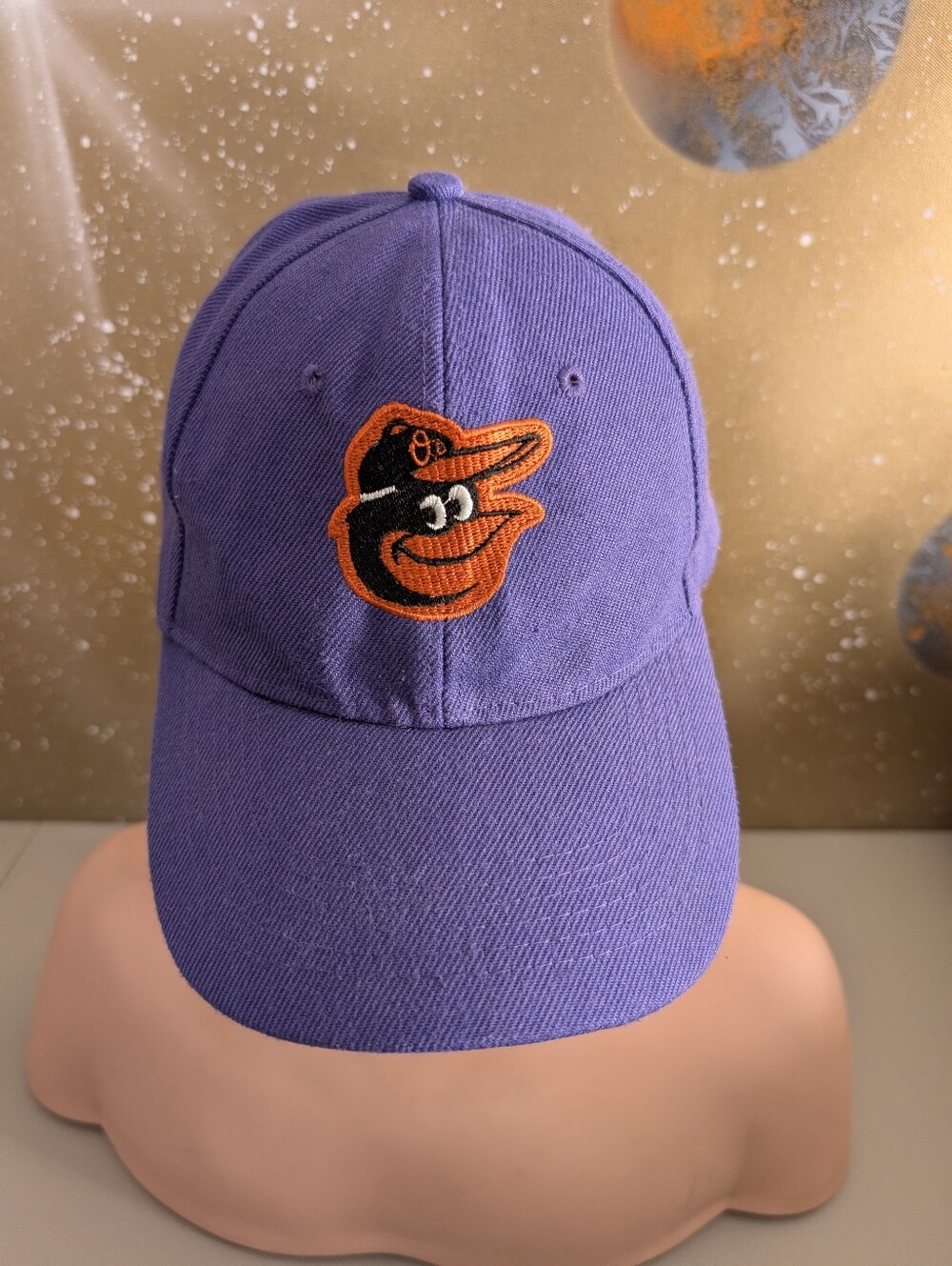 Purple Baseball Cap with Orange Cartoon Bird Logo